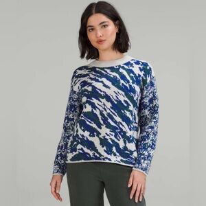lululemon athletica Blue and White Crew Neck Sweater
